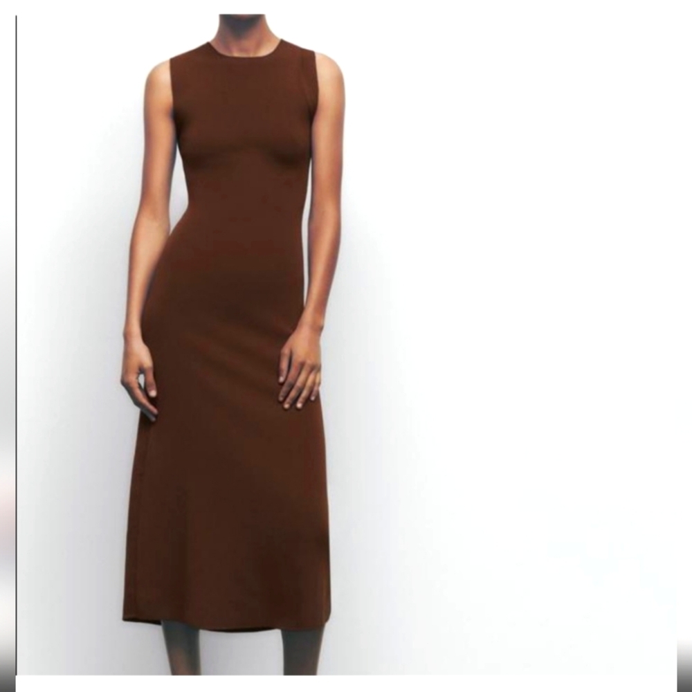 Zara Brown Knit Open Back Midi Dress